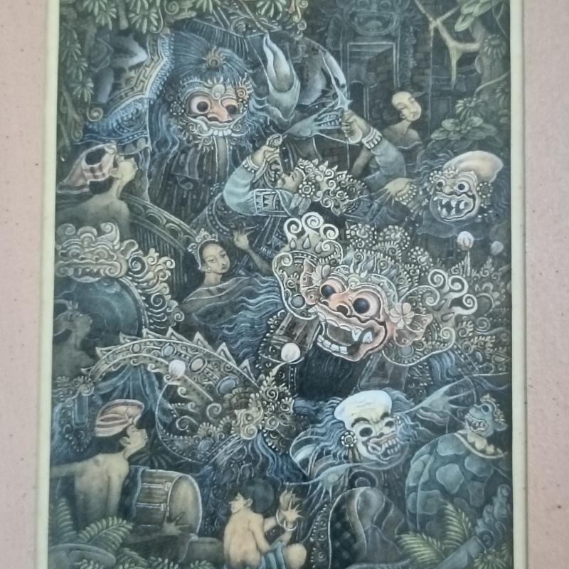 Ngakan Nyoman Weda, Barong, 1990 
water color on paper
9 x 7 cm (visible), 25  x 24 x 2,5 cm (framed)
